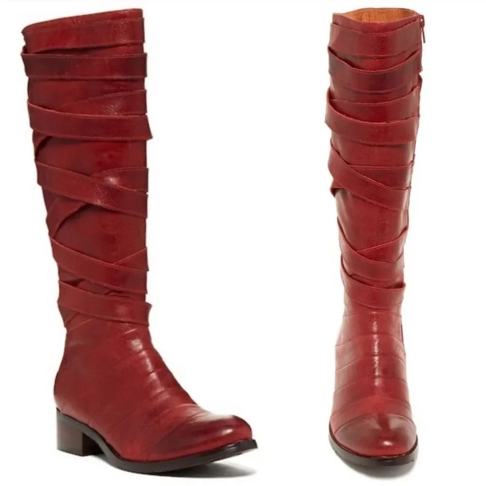 CHOCOLAT BLU Nayo Red Burgundy Leather Boots Size 7